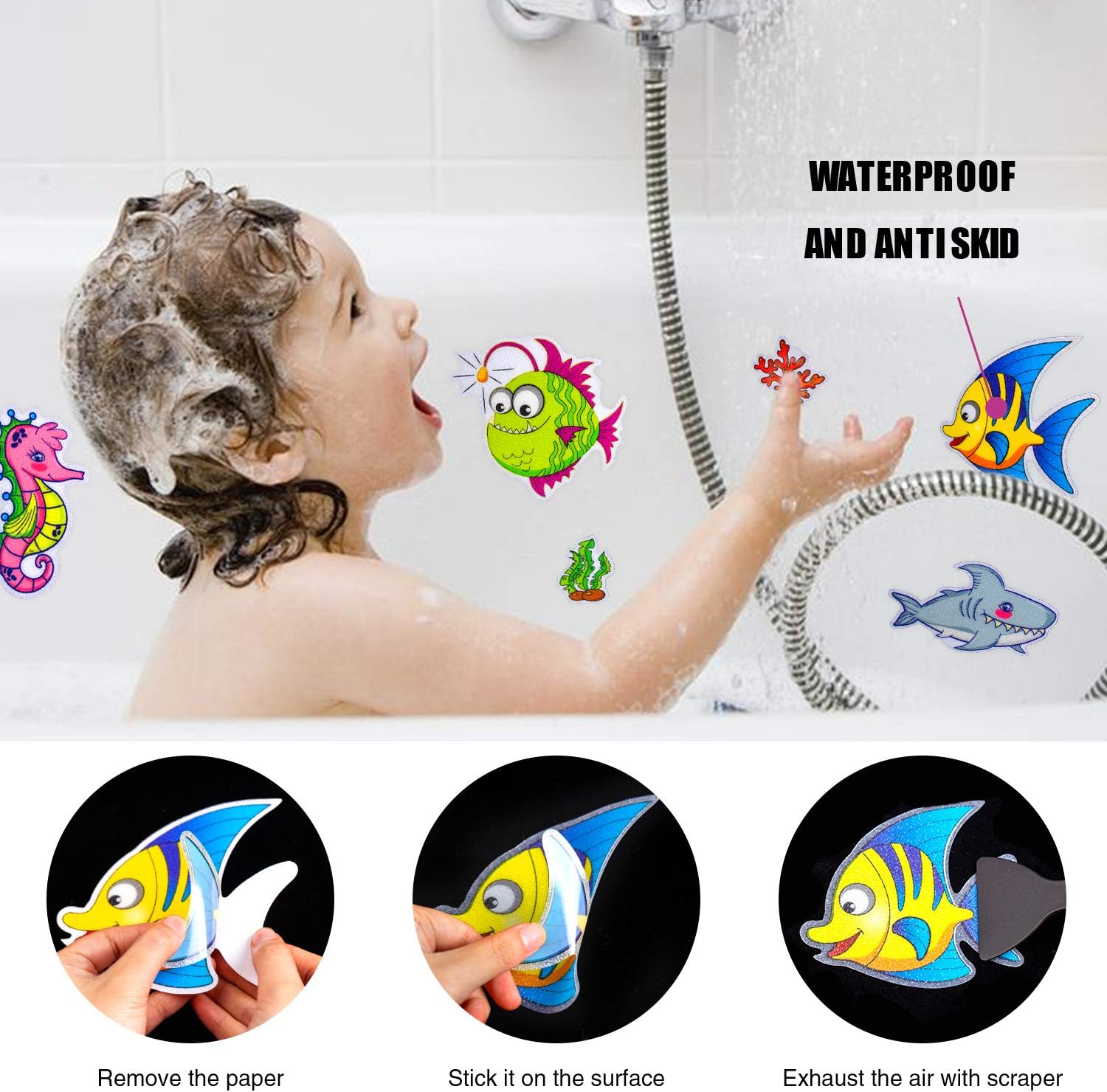 Non Slip Bathtub Stickers, 18 PCS Sea Adhesive Kids Anti Slip Decal Threads for Shower and Bath Tub with Premium Scraper: Home & Kitchen