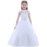 HEVECI Pure White First Communion Dresses for Girls 7-16 Princess Flower Girl Dress Wedding Party