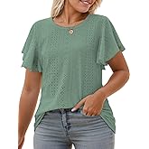 VISLILY Womens-Plus-Size-Summer-Tops Ruffle Short Sleeve T Shirts Crewneck Eyelet Tunics Casual Loose Tee