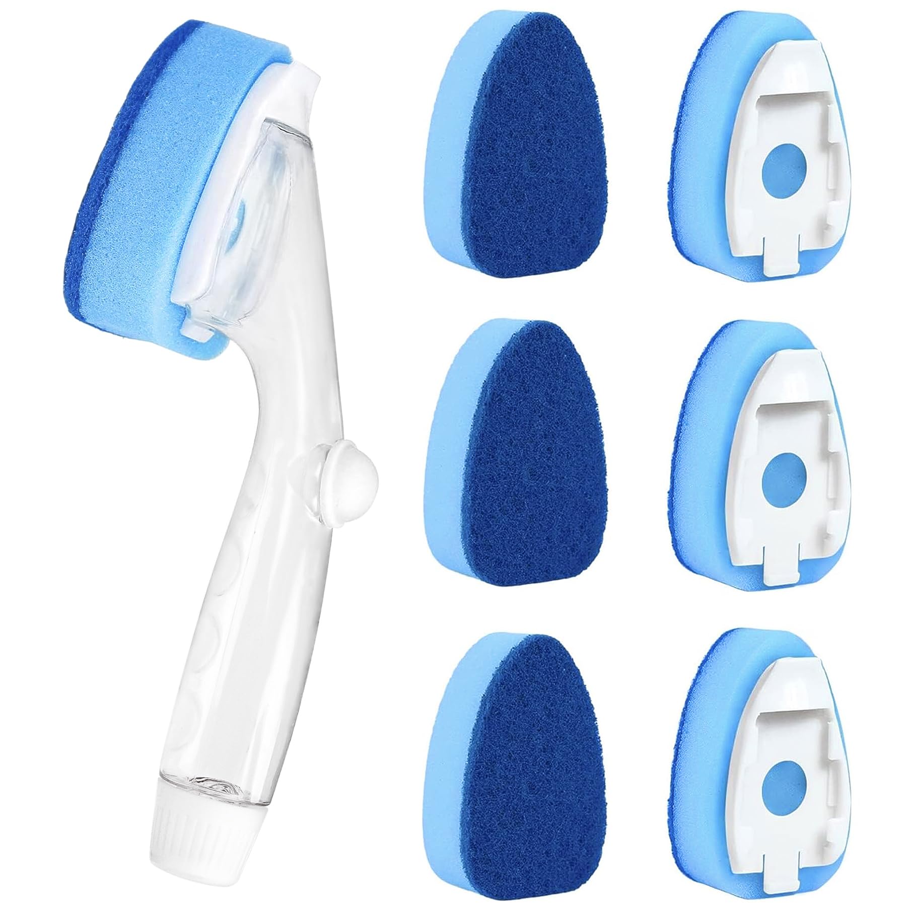 Photo 1 of Clioran Dishwand Refills Soap Control Handle,6 Heavy Duty Dish Wand Sponge Heads,Non Scratch Scrubbers Replacement Refill Brush Dispenser,Dishwashing Scrub for Sink Non-Stick Kits Dishwasher Cleaning