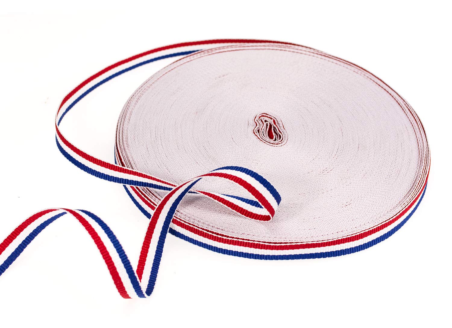 ATRBB 50 Yards 3/8 Inch Red/White/Blue Stripe Grosgrain Ribbon Double Face Polyester Colorful Ribbon for Crafts DIY Gift Package Wrapping (Red/White/Blue Stripe)