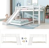 Merax Kids Bunk Bed with Adjustable Ladder & Slide, White Wood Frame view 3