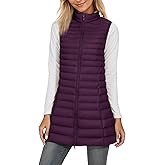 ELFJOY Women's Mid Long Down Vest Lightweight Puffer Vest Coat Jacket Stylish Windbreaker