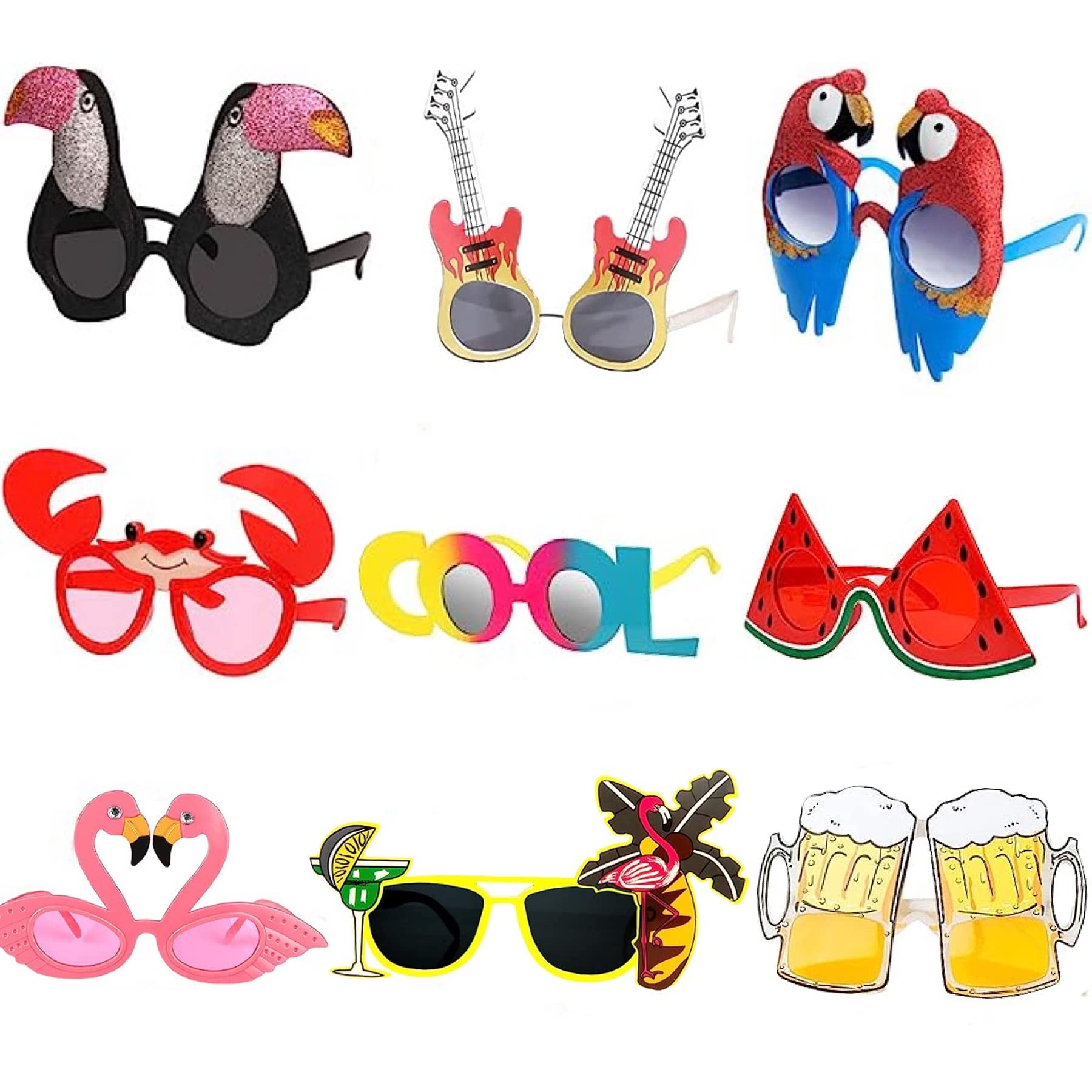 JIAJIAYI Luau Party Sunglasses,9 Pairs Party Glasses,Novelty Funny Hawaiian Eyewear Summer Party Costume Photo Booth Props Fancy Dress Supplies Decoration for Kids Adults