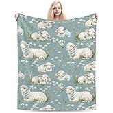 Qycazzw Cute Sheep Blanket Gifts for Women Kids, Farm Lamb Animal Theme Flannel Blankets, Warm Cozy Soft Throw for Bedroom, Camping, Couch, Decor 50x60 in