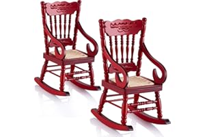 Sumind Christmas Doll House Wooden Chairs 1: 12 Christmas Dollhouse Accessories Mini Wooden Rocking Chairs Model for Dollhouse Accessories Furniture Decoration(Red,2 Pcs)
