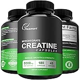 Fleamart Micronized Creatine Monohydrate Capsules, Keto Friendly, 5000mg, 180 Capsules, Creatine Monohydrate Pills Third Party Tested, Manufactured in The USA, Non-GMO, Gluten Free, Vegan Safe