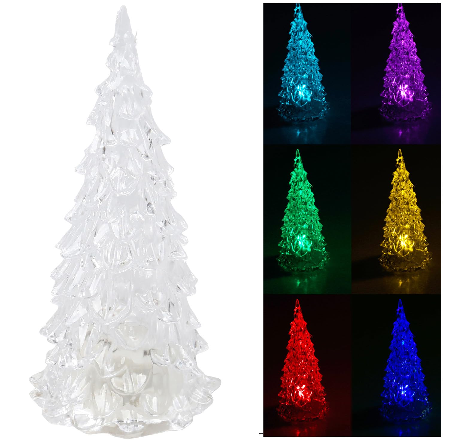 Novelty Clear LED Flashing Christmas Tree Table Lamp - 12 cm x 5 cm - Christmas Decoration, Xmas Decor, Festive Table Light, LED Light, Novelty By TRIXES