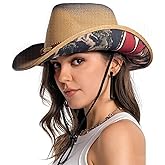 WELLATENT Cowboy Hats for Women, Brown Cowgirl Hats Classic Straw Western Hats for Women Music Festival Party Beach.