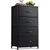 AODK Dresser for Bedroom with 4 Storage Drawers, Small Dressers Chest of Drawers Fabric Dresser with Sturdy Steel Frame, Black