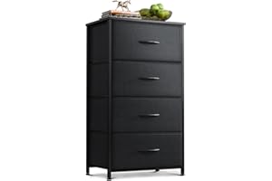 AODK Dresser for Bedroom with 4 Storage Drawers, Small Dressers Chest of Drawers Fabric Dresser with Sturdy Steel Frame, Black