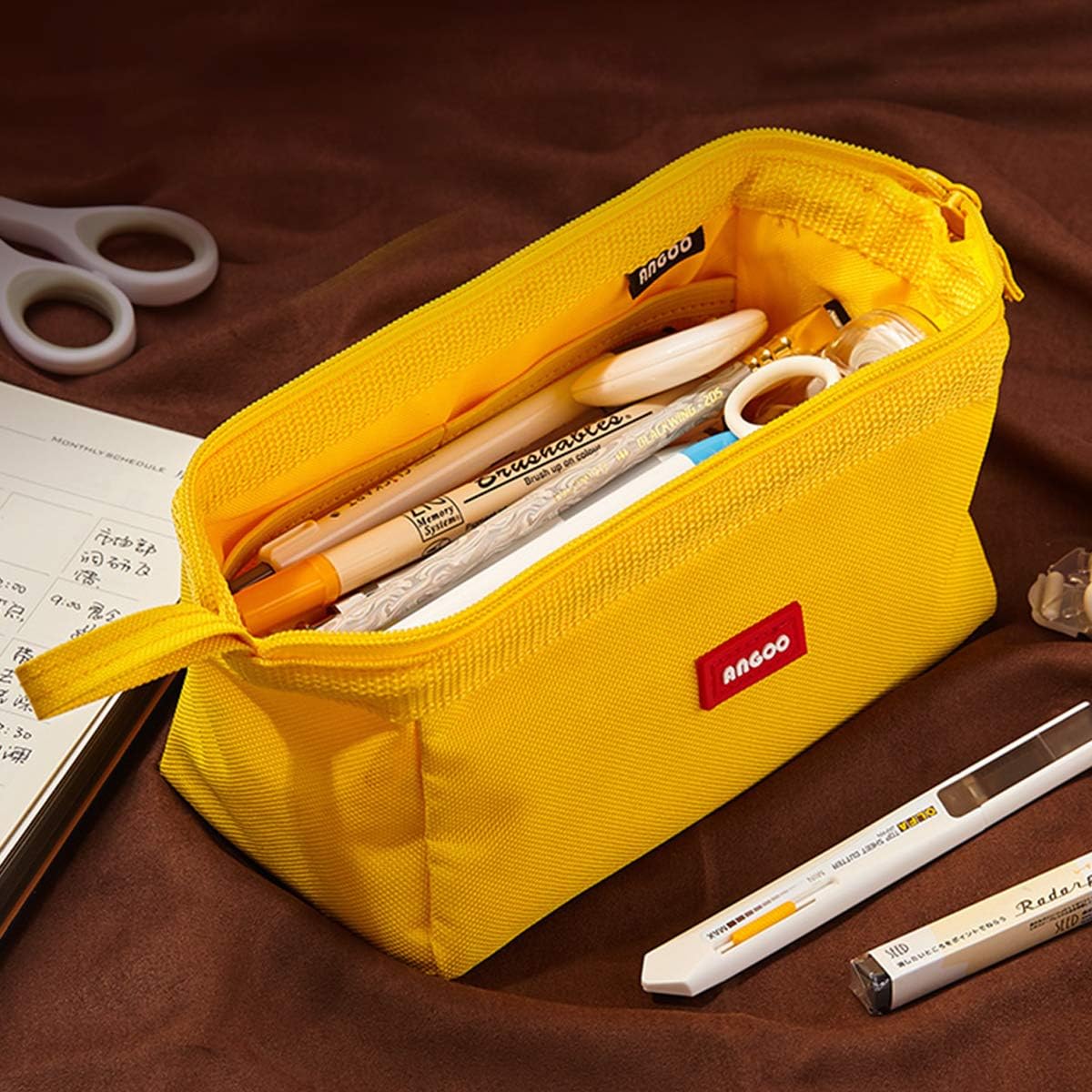 iSuperb Large Pencil Case Boys Pencil Bag Pouch Holder for Girls Portable Office Aesthetic Stationery Makeup Bag for Secondary School Teen Men Women Personalized Pen Bag(Yellow) - Image 3