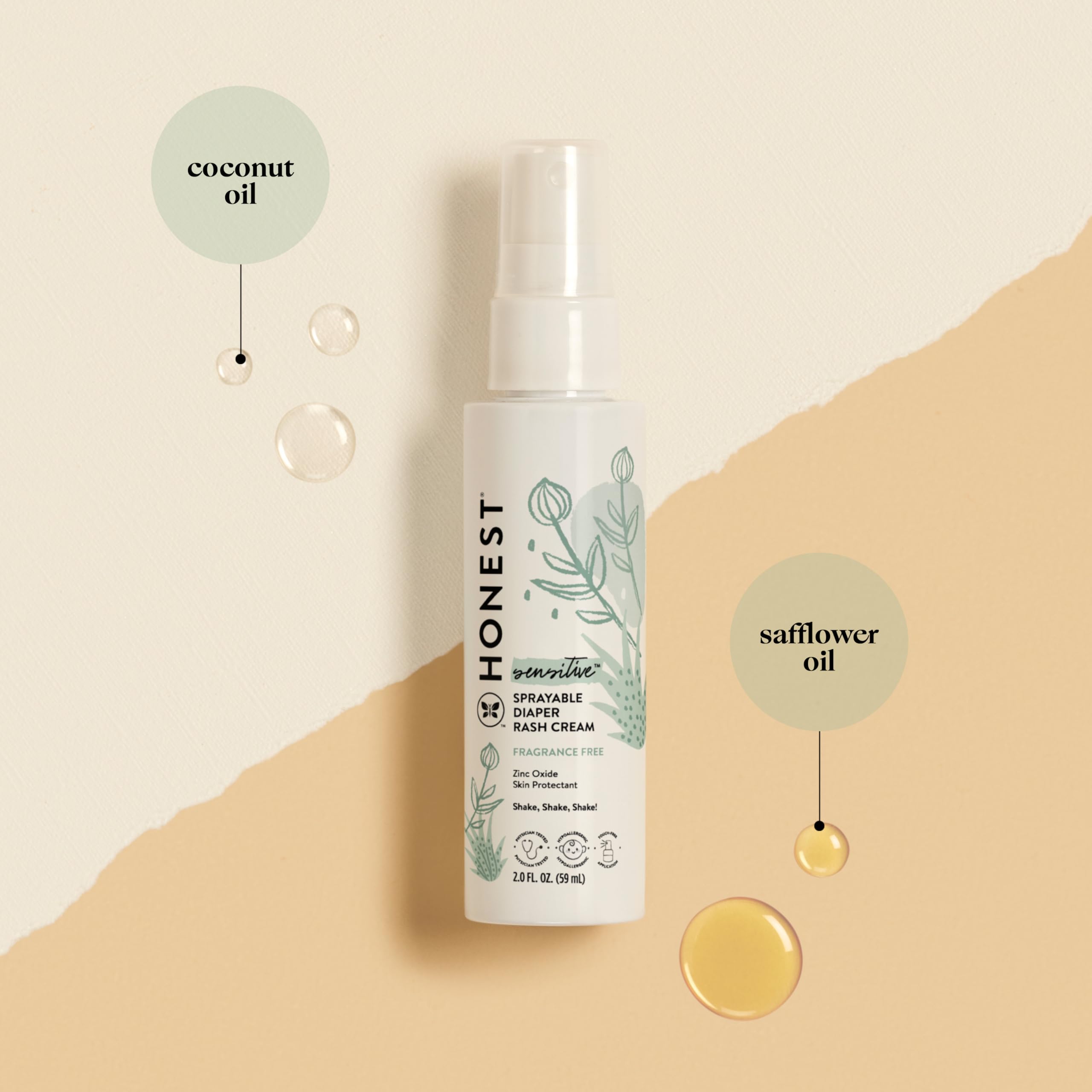 The Honest Company Baby Diaper Rash Cream Spray | Moisturizing + Calming Zinc Oxide | Hypoallergenic, Dermatologist Tested, Cruelty Free | 2 fl oz