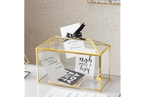 Giadun Glass Wedding Card Box with Slot, 12.6 inch Large Clear Card Box Gold Brass Gift Card Storage Box with Lock for Wedding Receptions, Baby Shower, Birthday Party, Bridal Shower