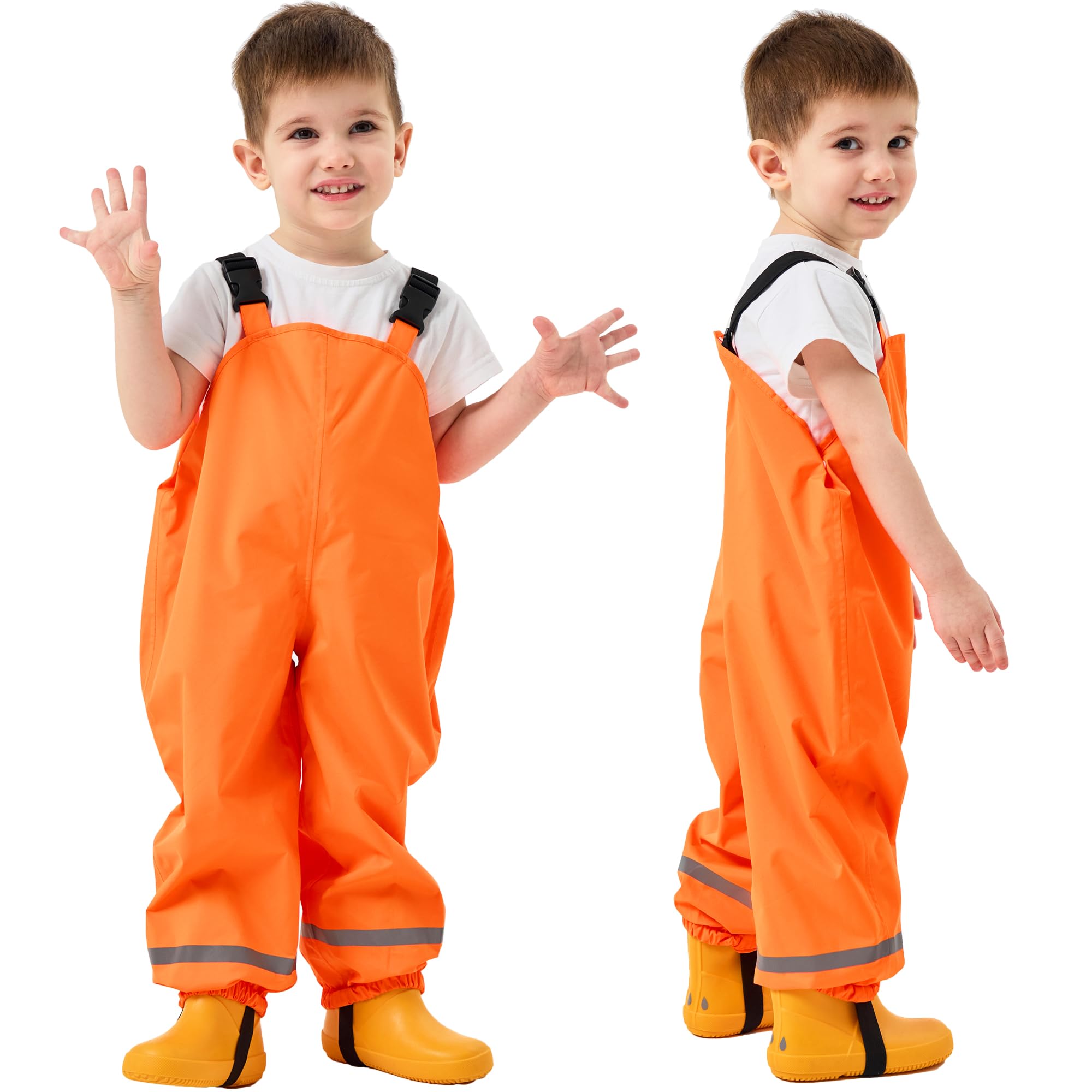 Photo 1 of Fewlby Kids Rain Bib Pants, Toddlers Waterproof Suspender Dirty Proof Rain Wear for Boys and Girls
