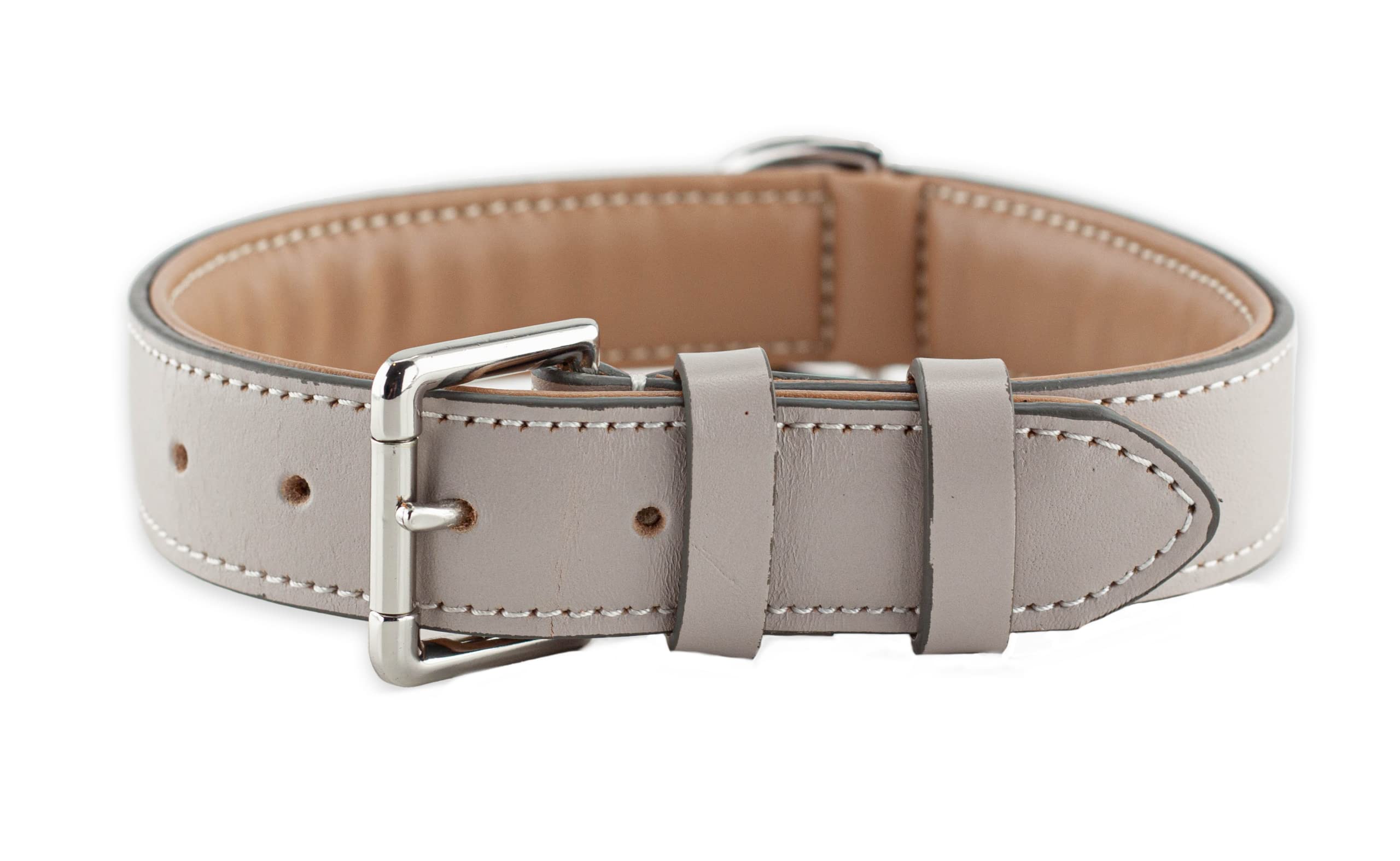 Brute Strength Leather Dog Collar Light Grey XL 56-63 cm