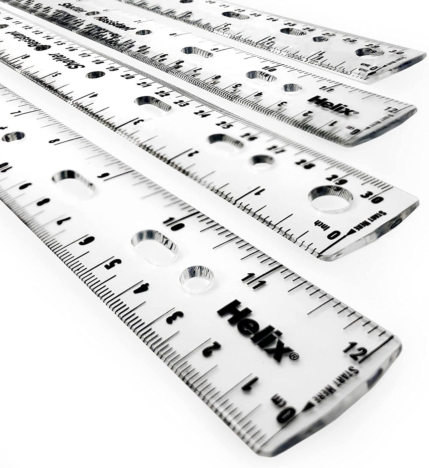 Helix 12”/30cm Flexible Ring Binder Ruler – Shatter Resistant – Pack of 4 – Clear - L25025