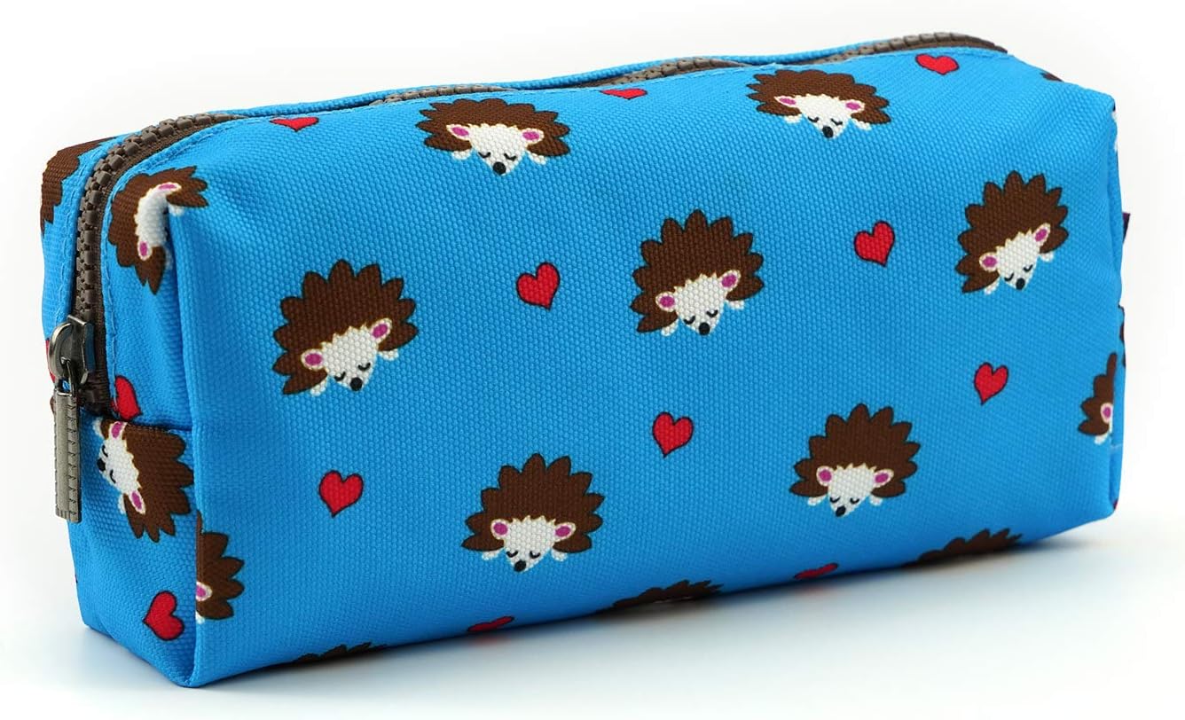 LParkin Hedgehog Large Capacity Canvas Pencil Case Pen Bag Pouch Stationary Case Makeup Cosmetic Bag Gadget Box
