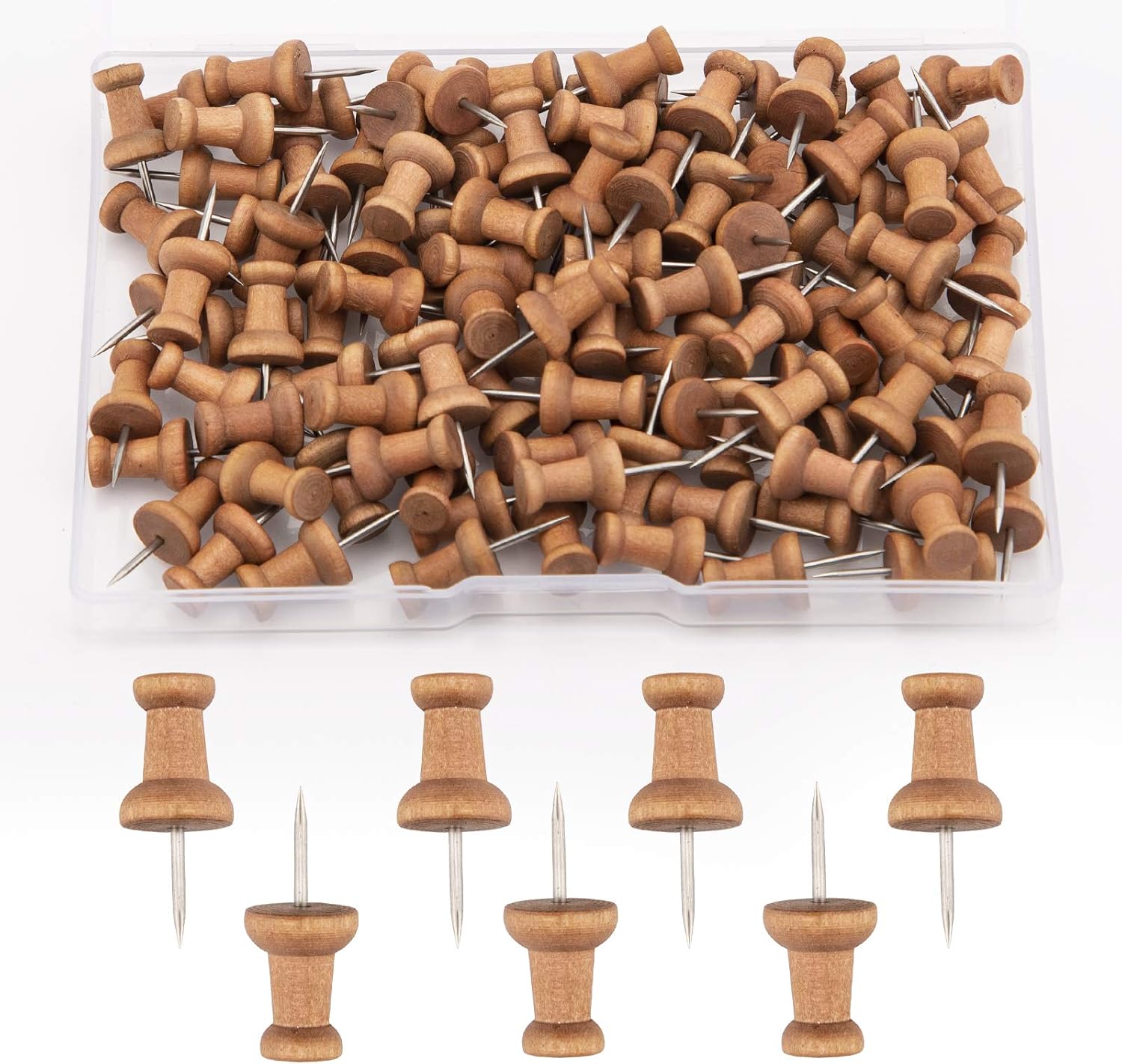 AIEX 100 Pieces Wood Push Pins Map Push Pins Map Pins with Steel Tip for Cork Display Board Craft Projects