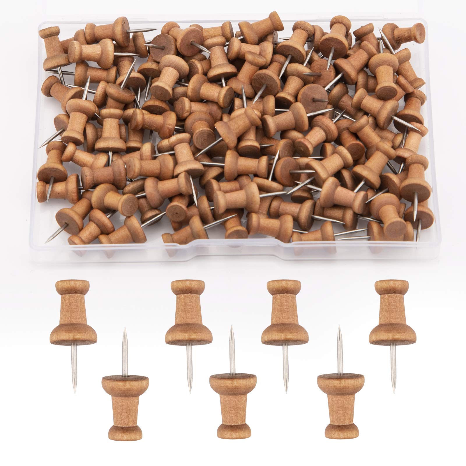 AIEX 100 Pieces Wood Push Pins Map Push Pins Map Pins with Steel Tip for Cork Display Board Craft Projects