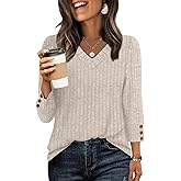 WIHOLL V Neck 3/4 Length Sleeve Womens Tops Casual Fall Shirts Lightweight Tunic Sweaters Fashion Clothes 2026