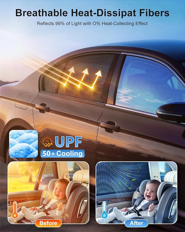 Pare Soleil Voiture Bébé【Tissu Spandex Respirant&Protéger Contre Les UV】 Anti Moustiquaire,Protection Intimité Familiale,2 Pièces Chaussette pour Enfants et Animaux,Compatible 95% Modèles