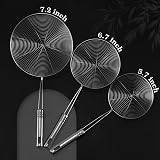 AEX Strainer Skimmer Ladle Stainless Steel 6.7 Inch Ergonomic Handle Spider Mesh view 6