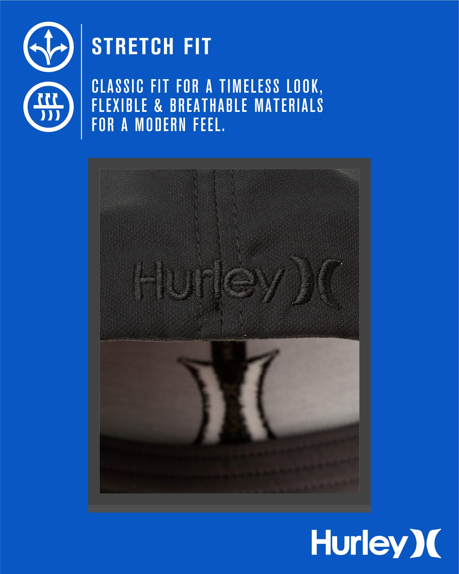 Hurley Mens Baseball Cap - Curved Brim Flexfit Fitted Hats for Men