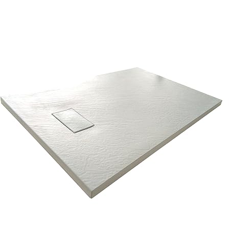 Duschwand aus SMC mit Duschabfluss, Motiv Schiefer, 90 x 140 cm, Weiß