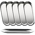 AKOLAFE 6PCS Stainless Steel Serving Tray Set Small Metal Trays Decorative Silver Platters for Serving Food Party 9" Long Pla