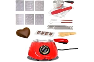 KOOLATRON Total Chef Chocolatiere Electric Melter for Chocolate and Candy Melts, 8.8 oz (250 g), Fondue Pot, DIY Candy Maker with 32-Piece Accessory Kit for Dessert, Special Occasion, Romantic Dinner, Red