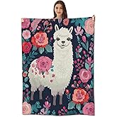 amepay Floral Llama Soft Fleece Throw Blanket – Comfy, Lightweight & Warm Plush Flannel for Sofa, Bed, Travel, Living Room – Fuzzy, Anti-Pilling Design for Outdoor Use 50×60inch