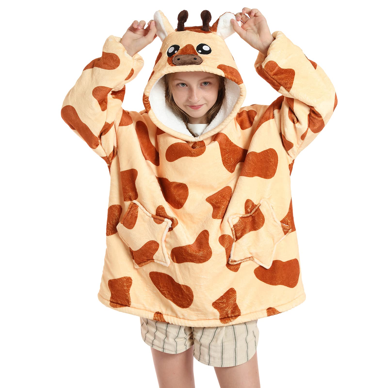 JOREAY Kids Oversized Blanket Hoodie, Sherpa Wearable Blanket Fluffy Giant Comfortable Hooded Sweatshirt for Children Teen