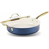 Gotham Steel 5.5 Qt Saute Pan with Lid, Large Non Stick Deep Frying Pan with Lid, Jumbo Cooker, Ultra Nonstick Ceramic, Non T