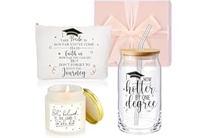 Nuanchu Set of 4 Graduation Gifts for Her 2025 Congratulations Gifts for Women She Believed She Could Glass Cups Rainbow Sign Makeup Bag for Women Student Graduation(Novelty Style)