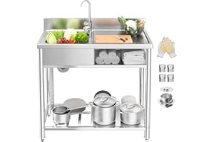 Granper 39in Stainless Steel Utility Sink, Freestanding Single Bowl laundry Sink with Cabinet, Outdoor Sink Station for Garden, KItchen, Garage and Farmhouse
