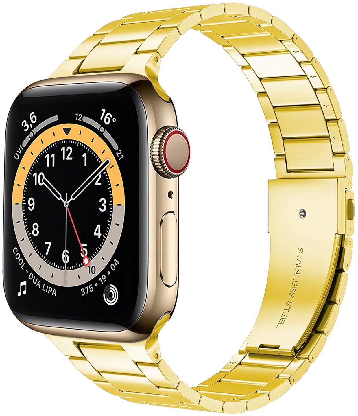 Miimall Metal Strap for Apple Watch Series 10/9/8/7/SE/6/5/4/3/2/1, Ultra-thin Stainless Steel Adjustable Band iWatch Strap Bracelet(Gold)