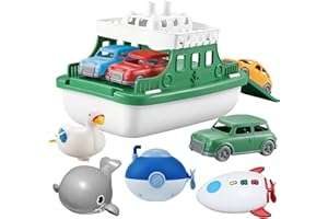 OKGIUGN Ferry Boat with 4 Car and 4 Wind Up Bath Swimming Toys, Kids Bath Toy Floating Vehicle Whales Submarines Swans Rockets, Bathtub Bathroom Pool Beach Toy Set for Toddlers Boys Girls
