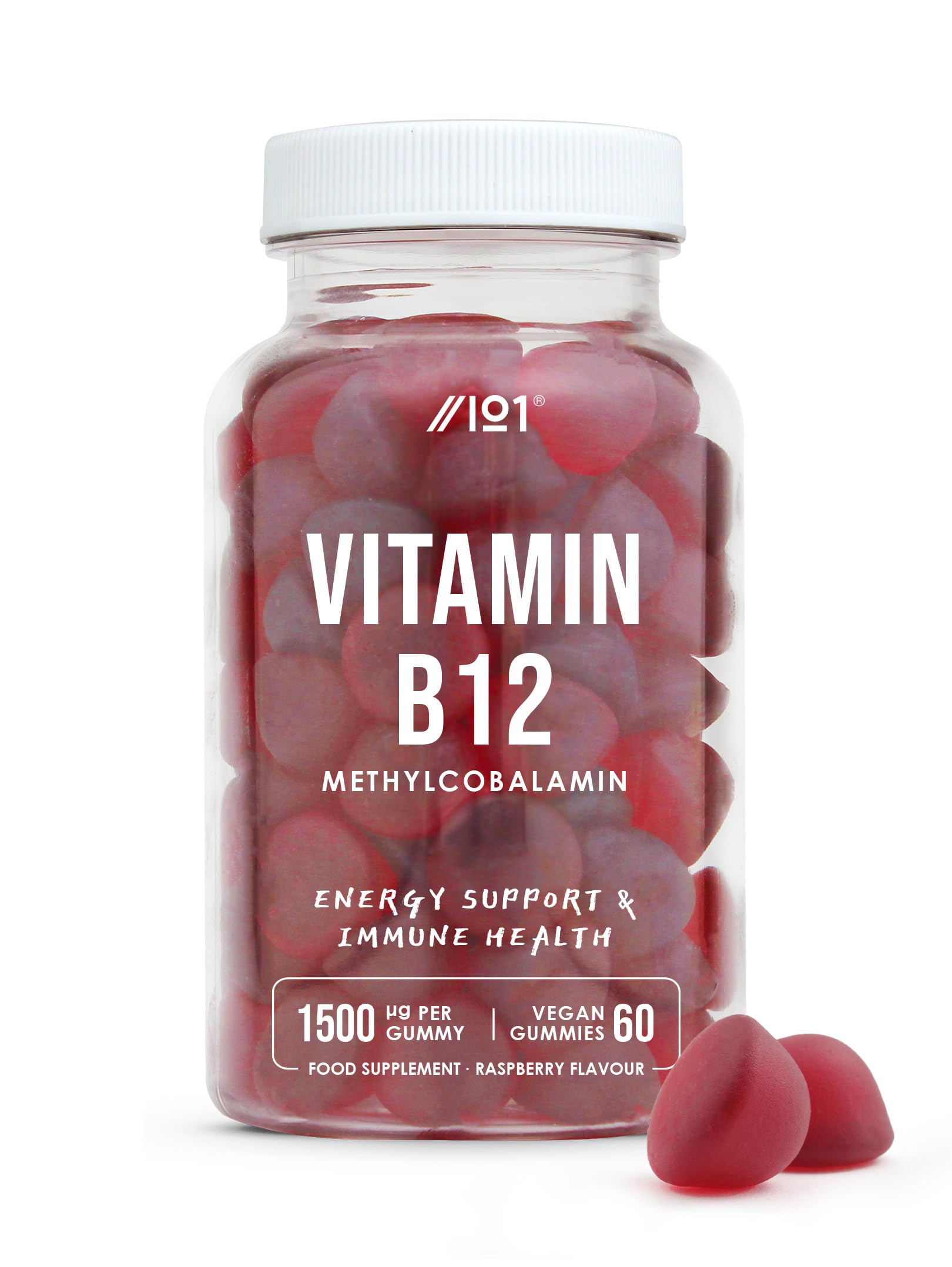 Vitamin B12 Gummies 1,500mcg (per Gummy) - High Strength Methylcobalamin Supplement - Raspberry Flavour - 60 Vegan Gummies by Alpha01