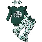 Noubeau My First Valentines Outfits Newborn Baby Girl Outfits Long Sleeve Ribbed Romper Heart Flare Pant Headband 3Pcs