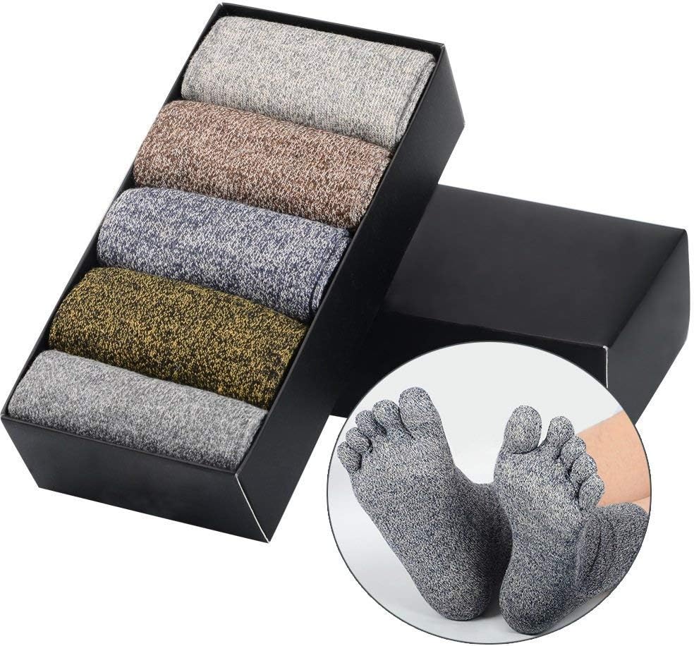 SOUMIT Men's Toe Socks - Pure Cotton Rich Five Finger Separate Sleeves, Breathable and Anti-Odour Ankle Shoes Socks for Sport Running Walking Hiking Working (Random Color, UK5.5-9.5)