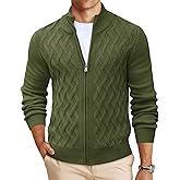 Yousify Mens Cardigan Sweater Full Zip Cable Knitted Stand Collar Cardigan Casual Long Sleeve Sweaters
