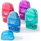 Mr. Pen- Pencil Sharpener &amp; Eraser, 4 Pack | 2-in-1 Manual Sharpeners with Canister, 2 Sharpening Holes for Standard &amp; Jumbo Pencils, Colorful Dual Hole Design for School