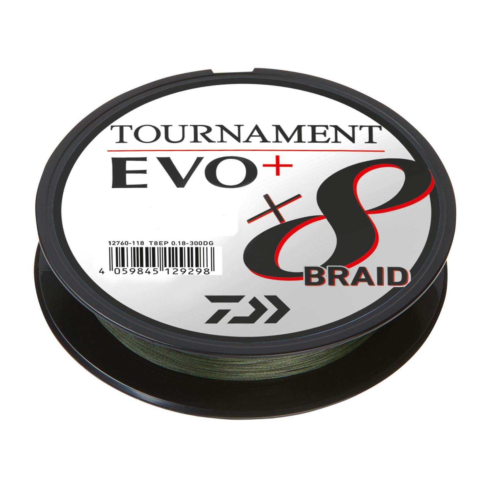 Daiwa Tournament X8 Braid EVO+ 0.12mm, 8.6kg/18.8lbs, 135m Dark Green, Braided Fishing Line, 12760-012