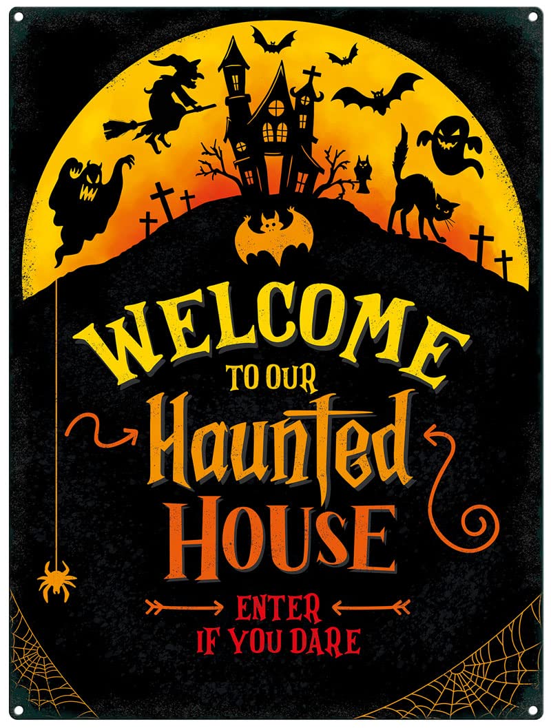 Small (150 x 200mm) Metal Sign - Welcome to Our Haunted House - Enter If You Dare