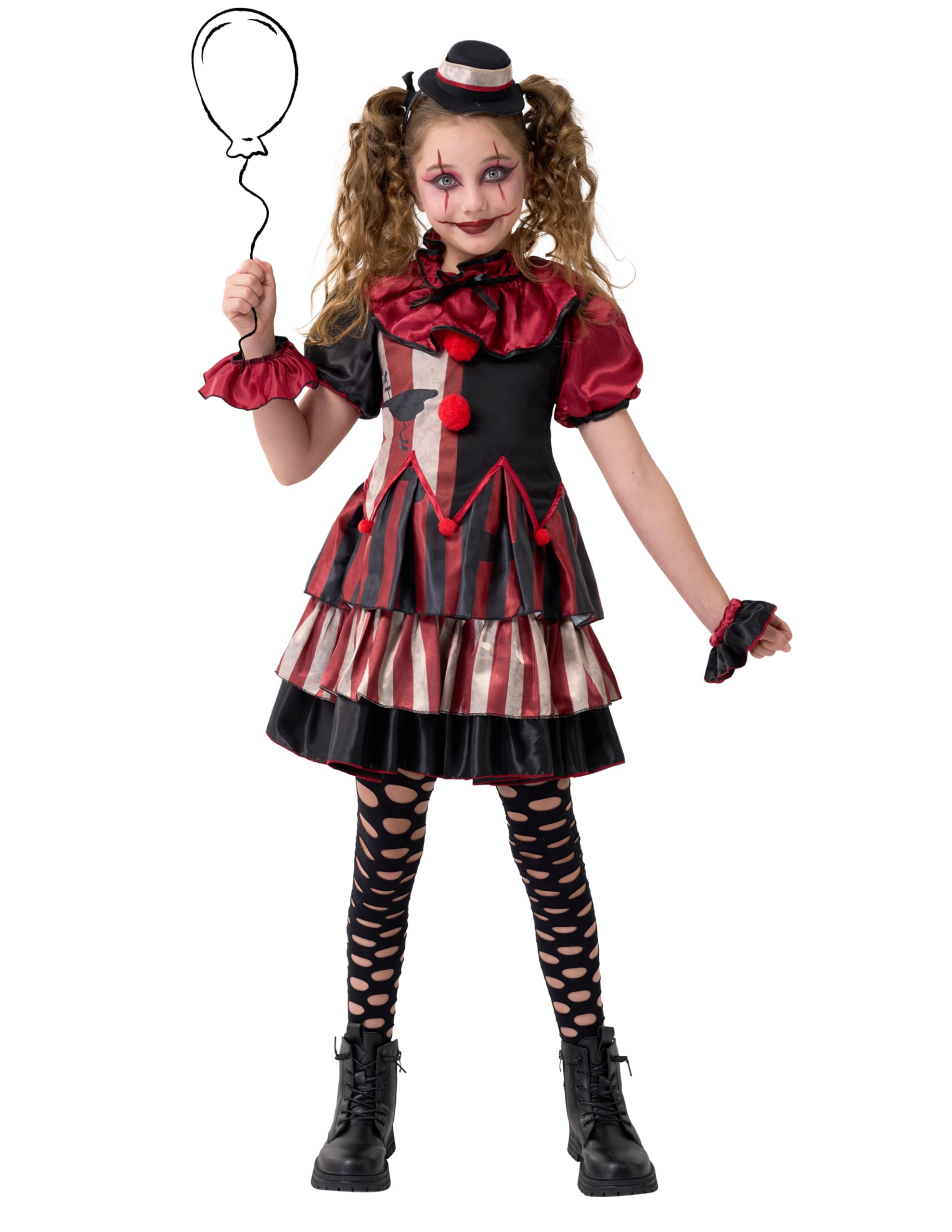 Spooktacular Creations Girls Scary Clown Costume, Twisted Clown Dress Outfit, Scary Jester Apparel for Girls-S