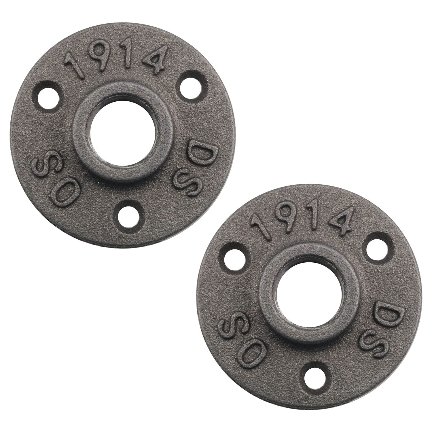 Photo 1 of 1/2" Floor Flange Ruiwaer 2pcs Deep Grey Retro 1/2 Inch Floor Flange Iron Threaded Pipe Fittings for Wall Mounting Industrial Steampunk Retro Decoration Cast Iron Flanges