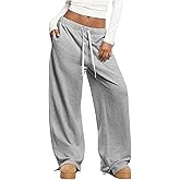 SHENHE Women's Low Rise Wide Leg Sweatpants Split Baggy Drawstring Pants with Pockets