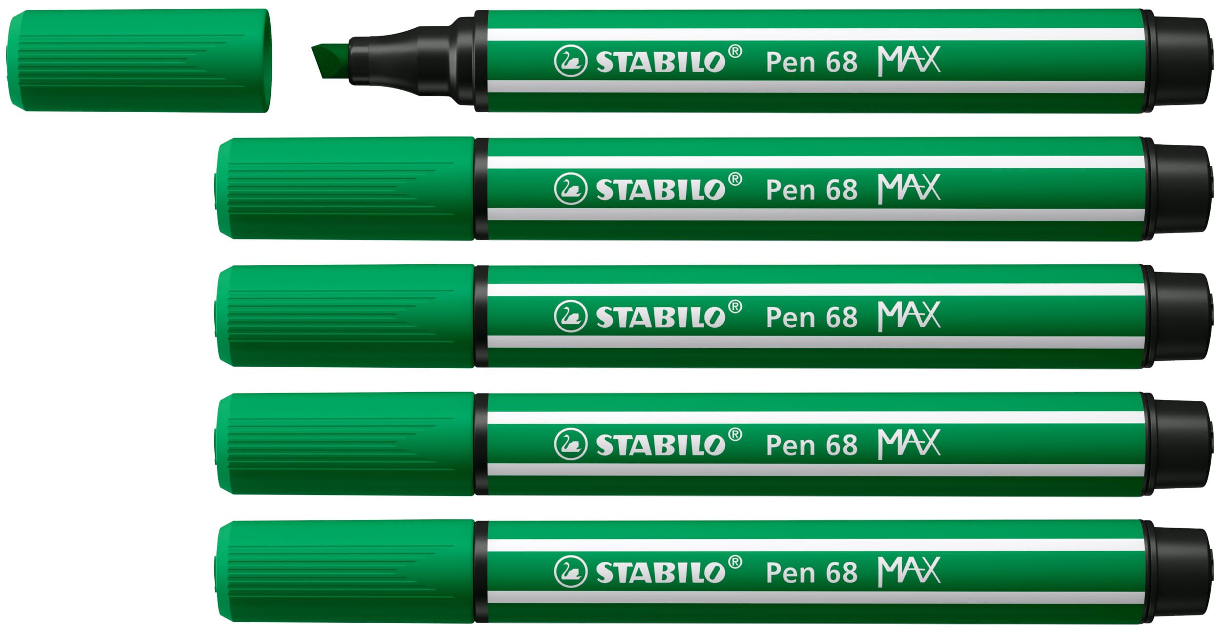 STABILO Pen 68 MAX - Premium Fibre-Tip Pen with Chisel Tip - ARTY - Pack of 5 - Green — image 1