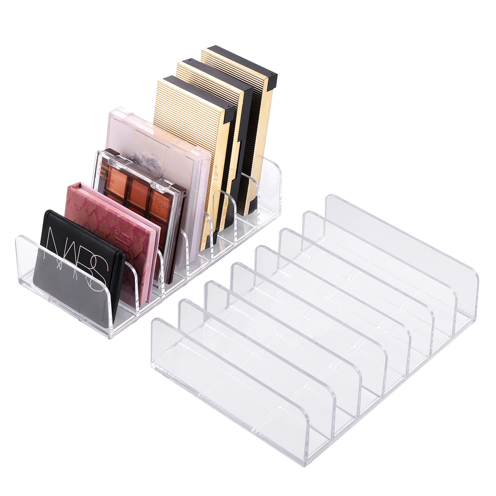 Fentar 2-Pack Eyeshadow Palette Organiser, Clear Makeup Palette Organiser with 7 Slots, Compact Acrylic Desk Organizer, Sturdy Beauty Storage Palette Organizer for Eyeshadow Cosmetics Lipstick